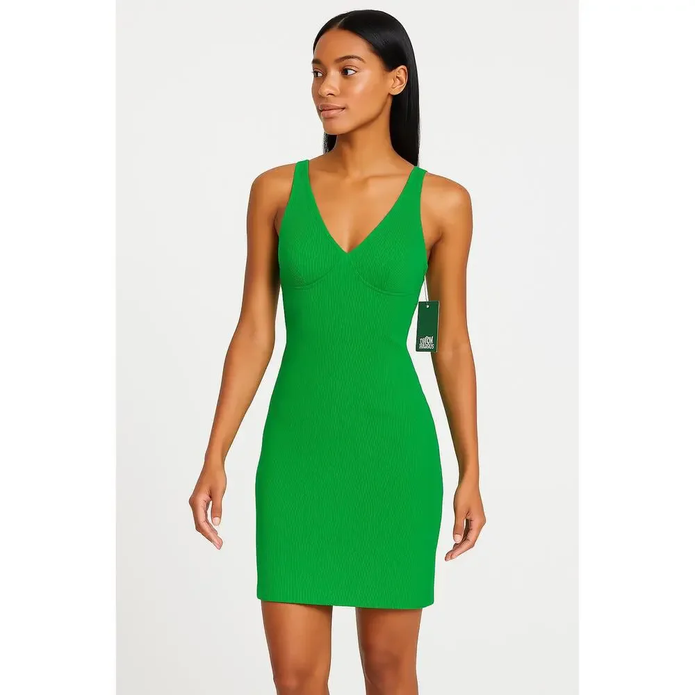 NWT Wild Fable Green Ribbed Sleeveless Vneck Bodycon‎ Dress Extra Small - Picture 2 of 9